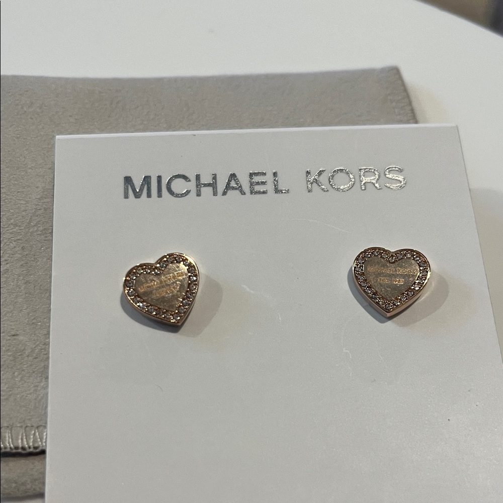 Michael Kors Rose Gold Heart Pavé Stud Earrings